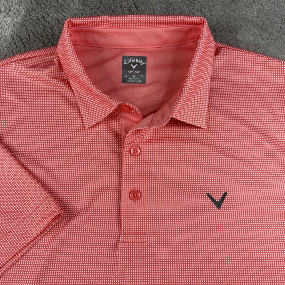 Callaway Opti-Dri Golf Polo Mens XL Red White Check Performance Shirt MA6078